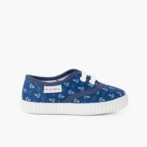 Zapatillas lona estampada niños Azul marino con anclas