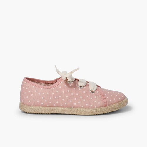 Zapatillas tela puntitos niña  Rosa
