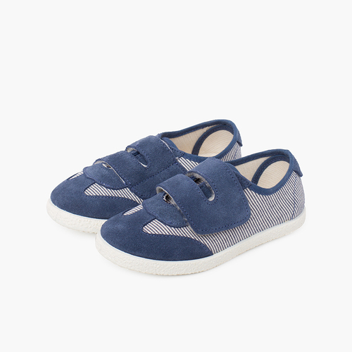 Zapatillas rayas y serraje con tira adherente doble Azul Marino