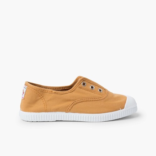 Zapatillas Lona Punta Goma Sin Cordones Ocre