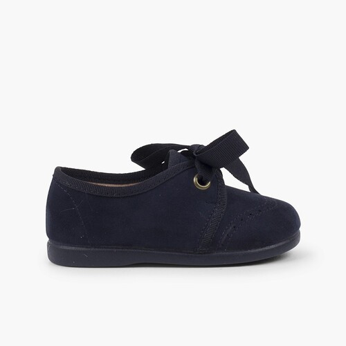 Zapatito niños tipo blucher con lazo y picados Azul Marino