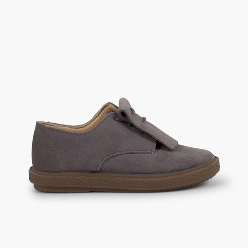 Zapatos blucher serraje flecos lisos Gris