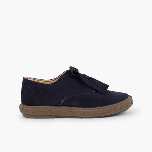 Zapatos blucher serraje flecos lisos Azul Marino
