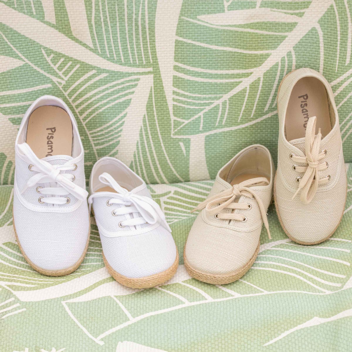 Zapatillas niño de lino con cordones y suela de alpargata