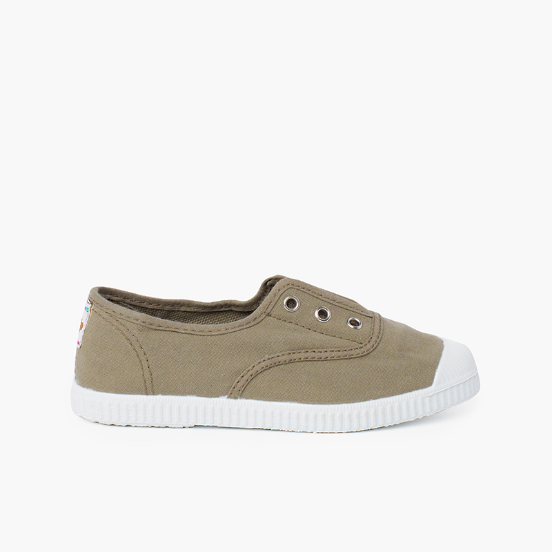 Zapatillas niños de lona sin cordones con punta de goma