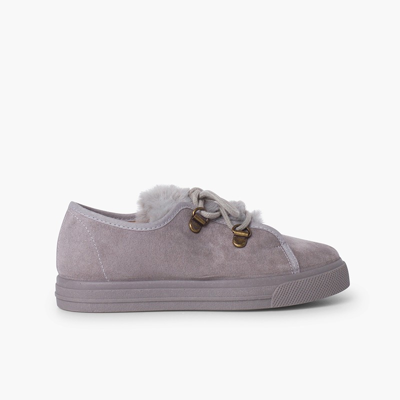 Zapatillas suela ancha niña pelito  Gris