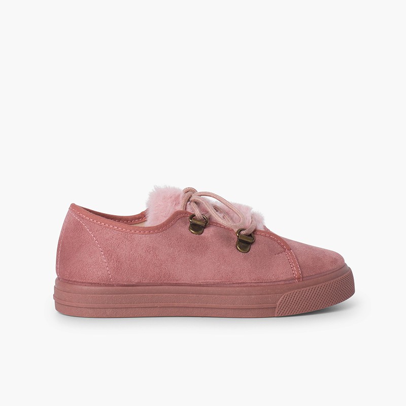 Zapatillas suela ancha niña pelito  Rosa